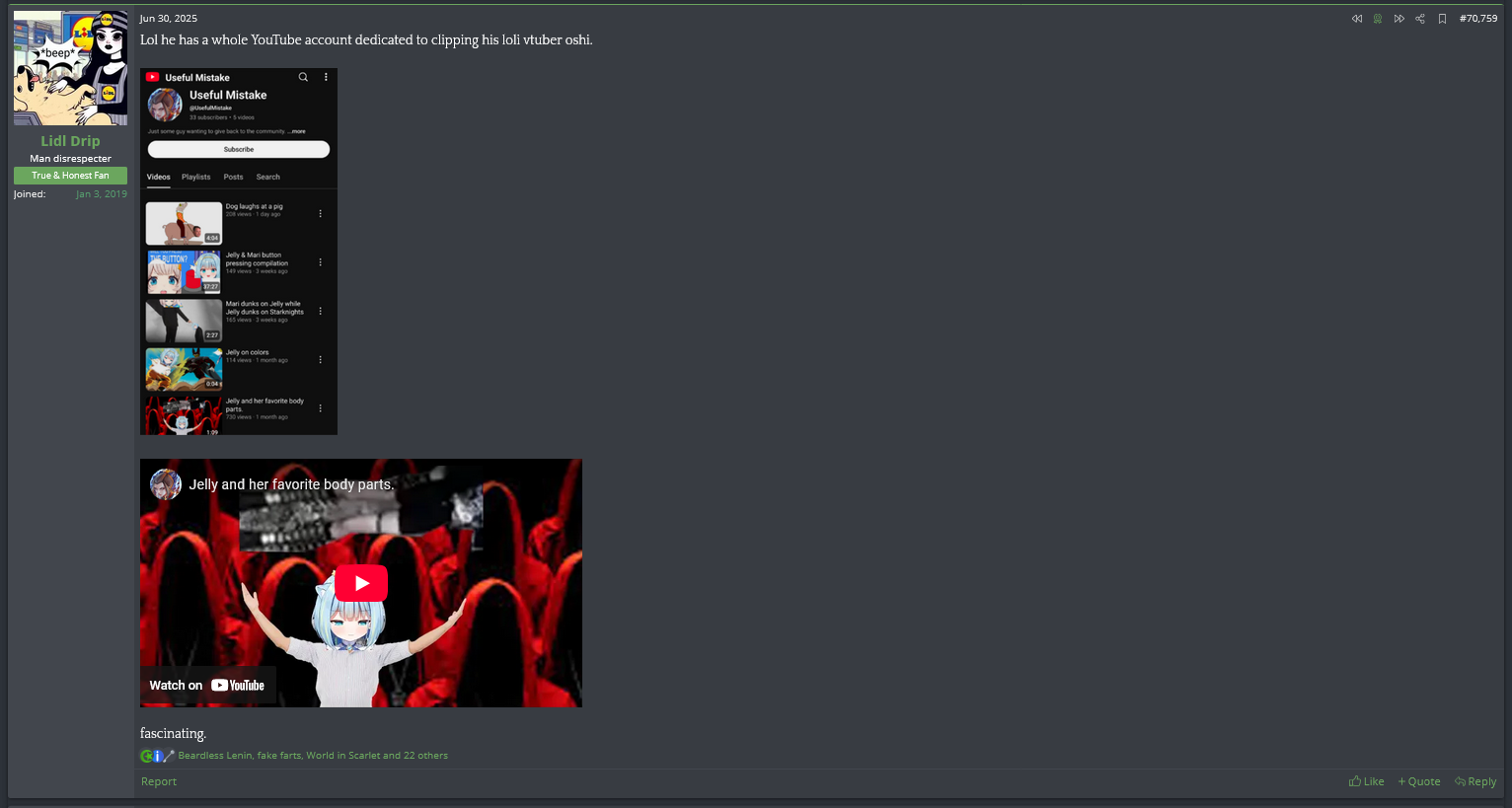 Proof of YouTube channel related to lolicon VTubing